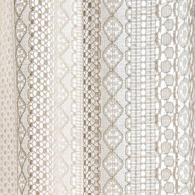 Sutuo Home Boho Sheer Curtain 108 Inches Long, Crochet Lace with Bohemian Hollow Knitted Handmade Tassels,Vintage Farmhouse Window Treatment for Bedroom, Rod Pocket, 1 Panel 59" W x 108" L, Beige