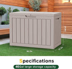Vixzen 46 Gallon Resin Deck Box, Lockable Outdoor Storage Box for Patio Cushions Storage Furniture,Garden Tools, Pool Supplies, Weatherproof and UV Resistant,Grey