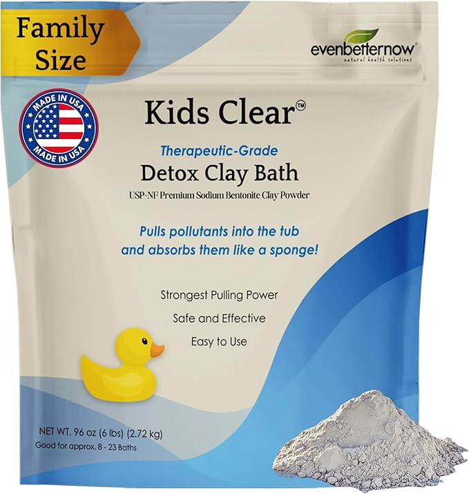 Kids Clear Detox Clay Bath, 100% Pure Sodium Bentonite - Cleansing and Purifying, by -Evenbetternow LLC – 6 lb (96 oz) Family Value Size