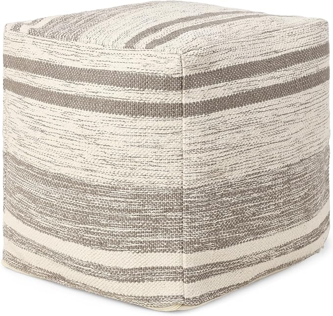 REDEARTH · Tufted Pouf Ottoman with Filler Textured Storage Cube Bean Bag Pouffe Footrest for Living Room, Bedroom, Nursery, Kidsroom; 100% Cotton (17.5"X17.5"X17.5", Melange Delight Taupe)