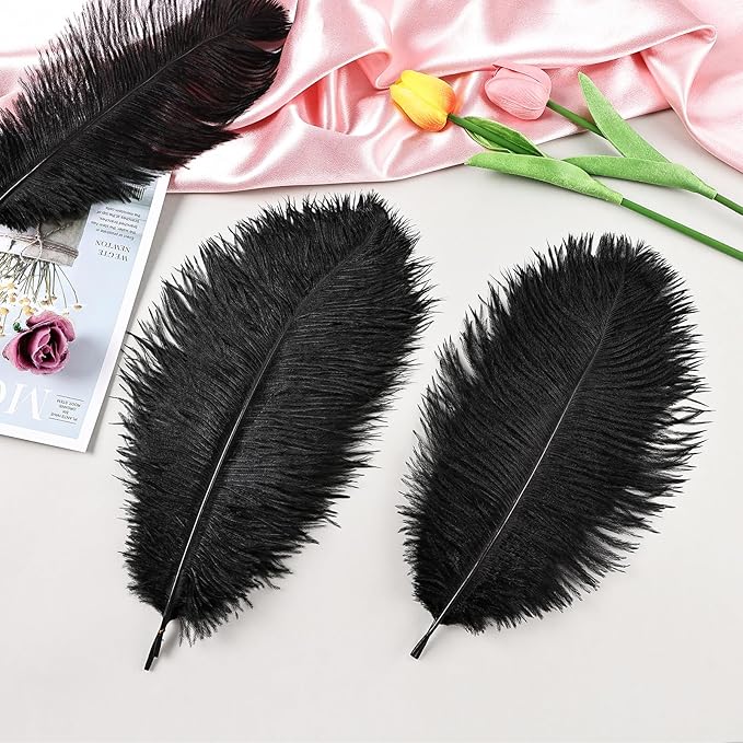 THARAHT Black Ostrich Feathers 24pcs Natural Bulk 10-12Inch 25cm-30cm for Crafts Wedding Party Centerpieces Halloween and Home Decoration Feathers