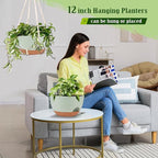 Hanging Planters for Outdoor Indoor Plants, 2 Pack 12 Inch Hanging Basket Plants Outdoor, Self Watering Hanging Planter with Plant Hanger for Garden Home Decoration (2 Type Plant Hangers Green)