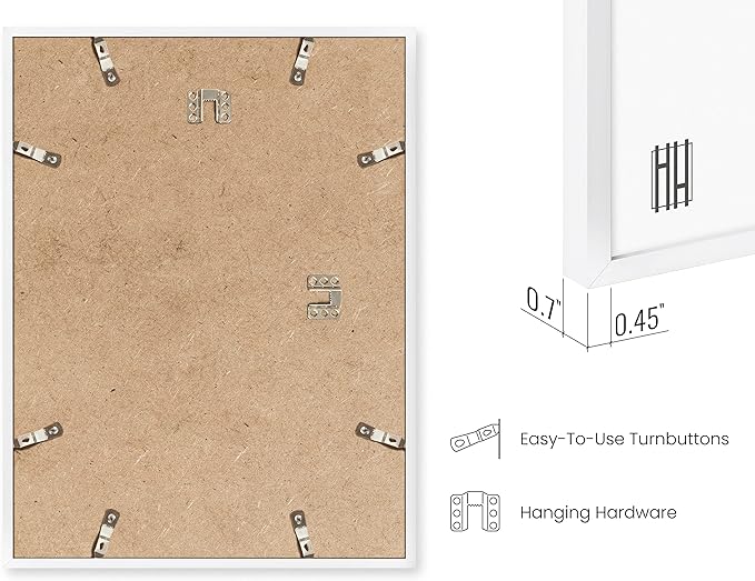 HAUS AND HUES Picture Frames Set of 6, 8x10 inches (White Aluminum, Powder Coated, Modern Style, Lightweight, Acrylic Cover, Wall Mount)