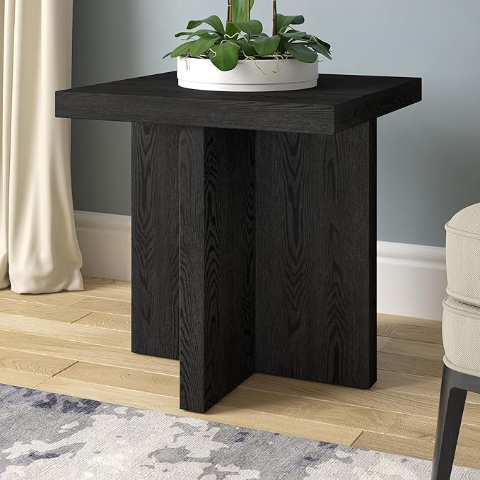 Henn&Hart 22" Wide Square Side Table in Natural Black, for Home, Living Room, Bedroom, Entertainment Room, Office