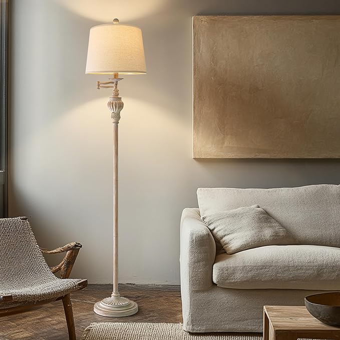 61" Vintage Floor Lamp with 350° Adjustable Swing Arm, Tall lamp Standing Lamp for Bedroom Living Room Bedside Nightstand Retro Farmhouse Mid Century Lamp Light Home Décor Office Gifts