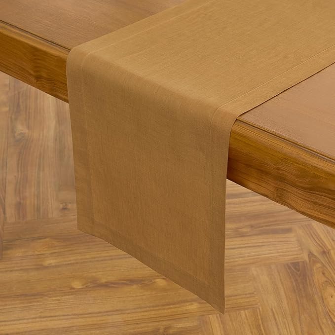 Solino Home Linen Table Runner 72 Inches Long - 100% Pure Linen Caramel Dining Table Runner 14 x 72 Inch for Fall, Autumn, Thanksgiving - Fete