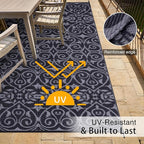 OLANLY Outdoor Rug Waterproof 6x9 ft Clearance, Reversible Outdoor Plastic Straw Rug with Floral Pattern, RV Mat for Patio, Camping, Balcony, Deck, Backyard, Black & Grey