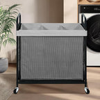 STO STO Laundry Hamper 3 Section, 120L Rolling Laundry Sorter Cart with Removable and Washable Liner Bag, Rolling Clothes Hamper with Metal Handle for Laundry Room and Bedroom, Gray