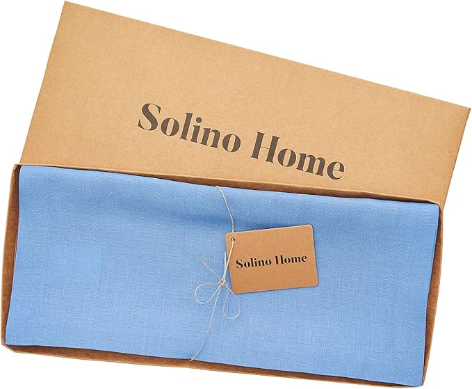 Solino Home Linen Provence Blue Table Runner 120 Inches Long - 100% Pure Linen 14 x 120 Inch Table Runner - Fete