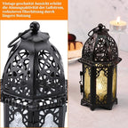 Metal Candle Holder 4PCS Transparent Glass Moroccan Style Hanging Lanterns Creative Wedding Home Tabletop Decoration Birdcage, Black