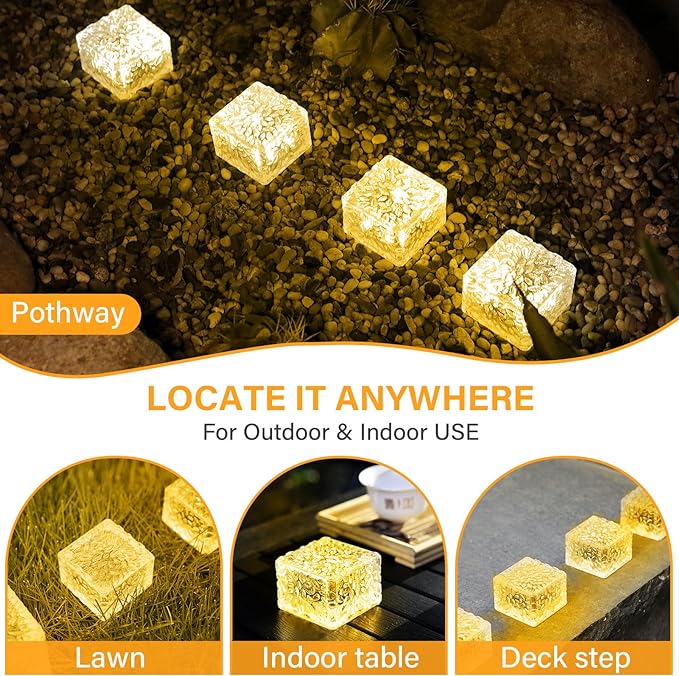 Solar Brick Lights Outdoor Solar Lights Outdoor Waterproof Patio Brick Lights Garden Decor for Outside 6 Packs for Patio,Yard,Walkway,Pathway Decor