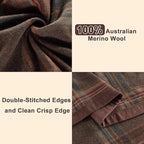 YOUR MOON 100% Pure Merino Wool Queen Size, Australian Organic Natural Wool Blanket, Hypoallergenic Wool Blanket for Bed, Medium Weight(Plaid Brown, 90 * 90)