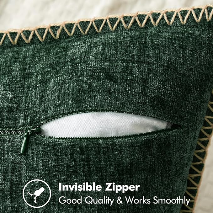 MIULEE Pack of 2 Christmas Pillow Covers 20x20 Inch Dark Green Farmhouse Decorative Throw Pillow Covers with Stitched Edge Soft Chenille Solid Dyed Couch Pillow Covers for Sofa Bed Living Room