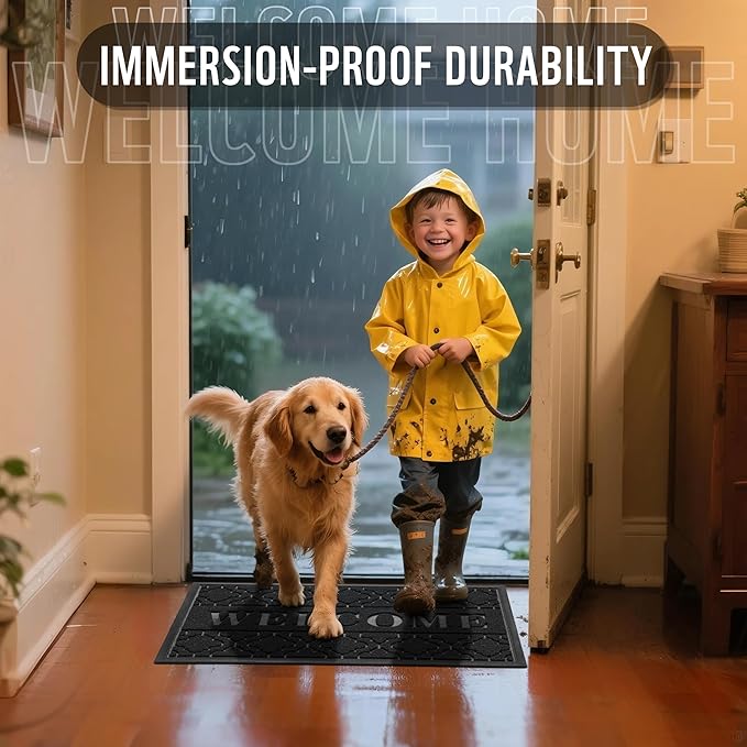 Yimobra Welcome Mat Outdoor Indoor, All-Season Waterproof Front Door Mat Outside Entrance, All-Weather Heavy Duty Non-Slip Doormat, Low Profile Porch Patio Entrance Mats, 60x36, Black