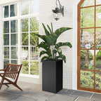 Tall Metal Cube Planter for Outdoor Plants 15" L x 15" W x 30" H, Heavy Duty Steel Planter Box with Removable Insert Shelf, Rectangular Planters for Porch, Garden, Yard, Hotel (Black)