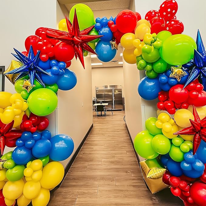 Red Blue Green Yellow Balloons 12 Inch Assorted Rainbow Latex Balloons Primary Color Red Blue Yellow Green Polka Dot Colorful Balloon for Kids Birthday Baby Shower Carnival Circus Party Decor