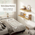 12 Inch Deep Floating Shelves, 24 x 12 Floating Shelf for Books, Rustic Wood Deep Wall Shelves for Home Storage & Display, 2" Thicked Shelves for Kitchen, Living Room, Bedroom, Oak Color, 2 Pack