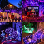 Rotu Halloween Lights Outdoor 114.8 ft 300 LED String Lights with Music Sync Spooky Sounds Halloween Decorations Fairy Lights Indoor Waterproof for Yard Porch Haunted House Decor (Purple)