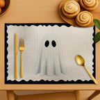 Halloween Ghost Placemats, 4Pcs Black&White Washable Heat Resistant 12×18 Inch Table Mats Cute Place Mats for Party Outdoor Decoration Kitchen Dining Décor