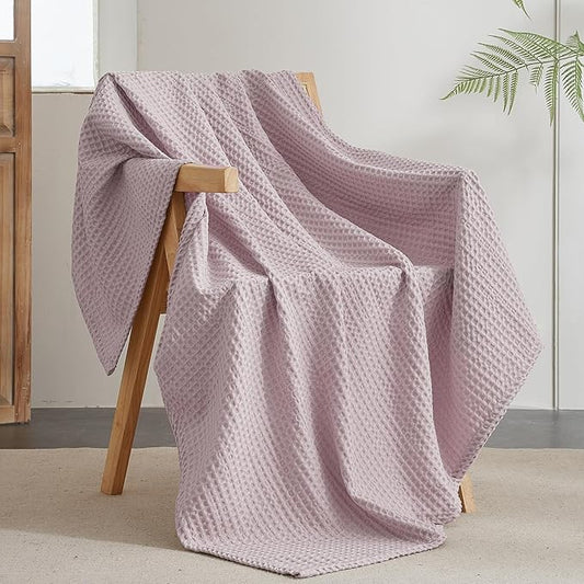 PHF Ultra Soft Waffle Weave Throw Blanket 50"x 60"- Washed Lightweight Breathable Cozy Woven Blanket for Bed - Aesthetic Decor for Couch Bedding Sofa Home Car - Dusty Rose
