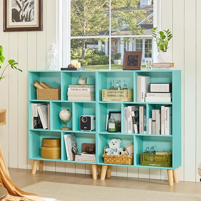 LEYAOYAO 7 Cube Bookshelf 3-Tier - Mint Green