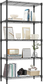 1250 lbs 5 Tier Shelf Metal Storage Shelves Shelving Wire Rack Heavy Duty Closet Organizers for Garage Kitchen Bathroom Laundry Black 13.8" D x 29.5" W x 59.5" H