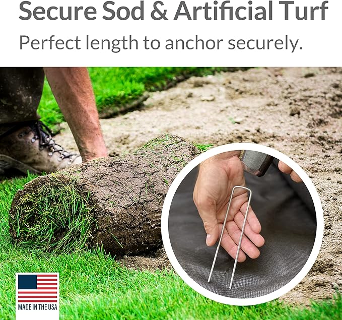 Pinnacle Mercantile USA Made 200 Pack Garden Landscape Staples Weed Barrier Fabric Stakes Galvanized 6 inch Pins Anti Rust Sod Staple 11 Gauge Steel