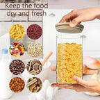 Round Glass Jars Canister with Wood Lid 40 FL OZ [Set of 3], Container Jar with Sealing, Lids for Oat Pasta Flour Cereal Rice Sugar Tea Coffee Beans, Best for Kitchen & Pantry