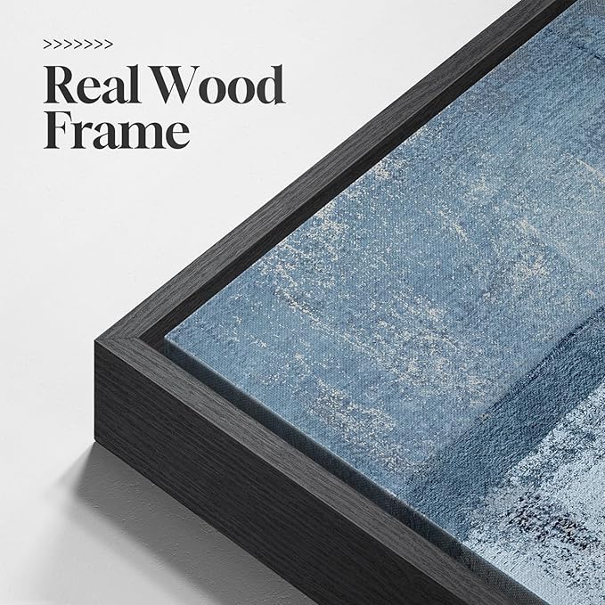 Large Framed Navy Blue and Grey Abstract Wall Art for Living Room, 3 Piece Modern Canvas Prints Paintings Artwork for Walls, Minimalist Abstract Pictures Wall Decor for Hallway Office Bedroom 24x36 In