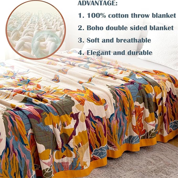 MSGKV Boho Throw Blanket Queen Size 90" x 90" Warm Blanket for Couch and Sofa Blankets Cover for Living Room Summer Throw Cozy Blanket