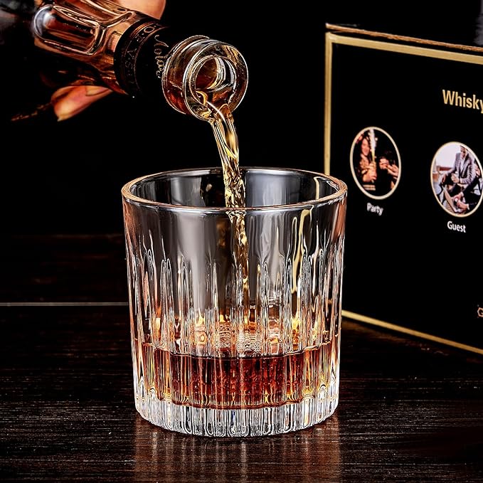 Whiskey Glasses Set of 4,Lead-Free Crystal Old Fashioned Glass,300ml Rocks Glass Tumblers for Drinking Bourbon,Cognac,Irish Whisky,Whiskey Gifts for Men