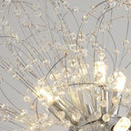 Modern Farmhouse Chandelier, Sputnik Crystal Beaded Pendant Lamp, Round Sunflower Chrome Hanging Light Fixtures for Dining Room Foyer Bedroom Kitchen Island (Chrome 12Lights)