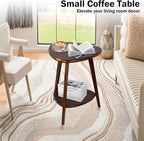 Modern End Table, Wood Side Table with Storage Shelf, End Table for Living Room, Small Side Tables for Small Spaces, Solid Wood Legs, Brown