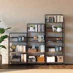 4NM No Assembly Foldable Bookshelf, 4-Shelf Collapsible Bookcase Storage for Small Spaces, 54" H, Rustic Brown and Black