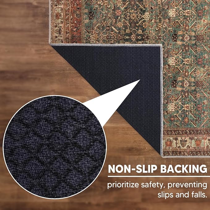 Keen Home Design 9x12 Rug - Machine Washable Area Rug with Non-Slip Backing, Ideal for Living Room, Dining Room, Bedroom - Vintage, Easy Clean, Durable, Low Pile Rug - (9' x 12')