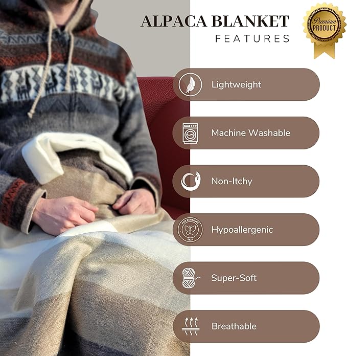 LATITUDE ZERO, Alpaca Wool Throw Blanket | Warm, Ultra-Soft, Breathable, Non-Itchy Blanket-Throw | Hypoallergenic and Beautiful Fabric (Purple)