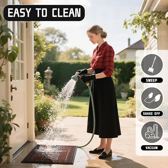 Yimobra Welcome Front Door Mat, Heavy Duty Easy Clean Doormat Indoor Outdoor, Waterproof Quick Dry Floor Mat for Home, Garage, Hign Traffic Areas, Non Slip, Low Profile, 29.5X17 Inches, Maroon