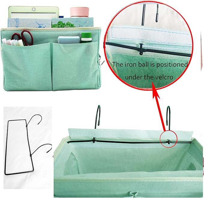 2-Pack Bedside Caddy Bedside Hanging Storage Basket Multi-Function Organizer Caddy for Bunk and Hospital Beds Dorm Rooms Bed Rails, Can be Placed Glasses Books Mobile Phones（2pcs Green）