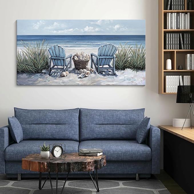 HGUAOA Coastal Wall Art - Large Landscape Wall Pictures for Living Room, Bedroom Pictures, Ocean Beach Artwork, Blue Wall Art, Above Bed Decor, Coastal Landscape Wall Decor, Beach Pinting