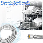 Dishwasher Installation Kit - 6 FT Stainless Steel Dishwasher Hose with 3/8" Compression Connections,Food Grade PEX Inner Tube Dishwasher Water Supply Line with Elbows,Adapters and 6 FT Power Cord