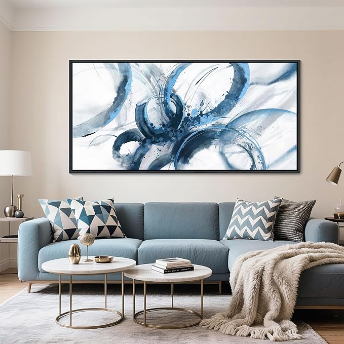 AJAZIKO Blue Canvas Wall Art Abstract Art Wall Decor Wall Art for Living Room Framed Artwork for Walls Paintings for Bedroom Modern Pictures Wall Decor Office Decoration 30×60IN