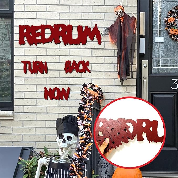 Wooden Halloween Decorations Stickers Bloody Halloween Decals for Mirror Wall Window Peel and Stick Happy Halloween Wall Sticker Redrum Door Sign Outdoor Indoor Decor Holiday Party Supply Photo Props