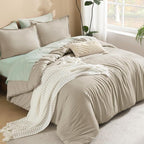 Litanika Oatmeal Comforter California King Size, 3 Pieces Cal King Lightweight Solid Bedding Comforter Set, All Season Fluffy Bed Set (104x96In Comforter & 2 Pillowcases)