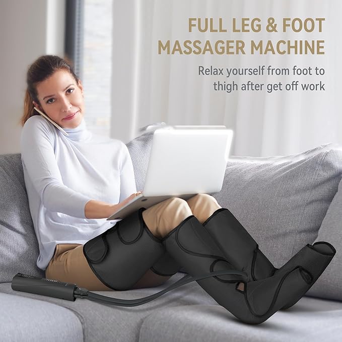 FIT KING Foot and Leg Massager for Circulation and Relaxation with Hand-held Controller 3 Modes 3 Intensities Helpful for Vericose Veins, Cramps, Swelling and Edema - Gift for Mom Wife Family