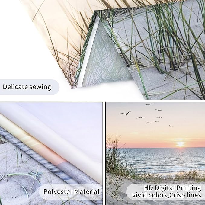 HVEST Ocean Beach Tapestry Wall Hanging, Sunset Seabird and Beach with Grass, Natural Landscape for Bedroom, Living Room, Dorm Decoration, 92.5x70.9 Inches