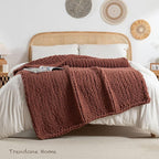 Chunky Knit Blanket Throw, 100% Hand Knit Throw Blanket Handmade Chenille Cable Knit Throw for Couch, Stylish Cozy Soft Rope Knot Crochet Blanket for Home Decor, Copper Brown, 50x60 Inches