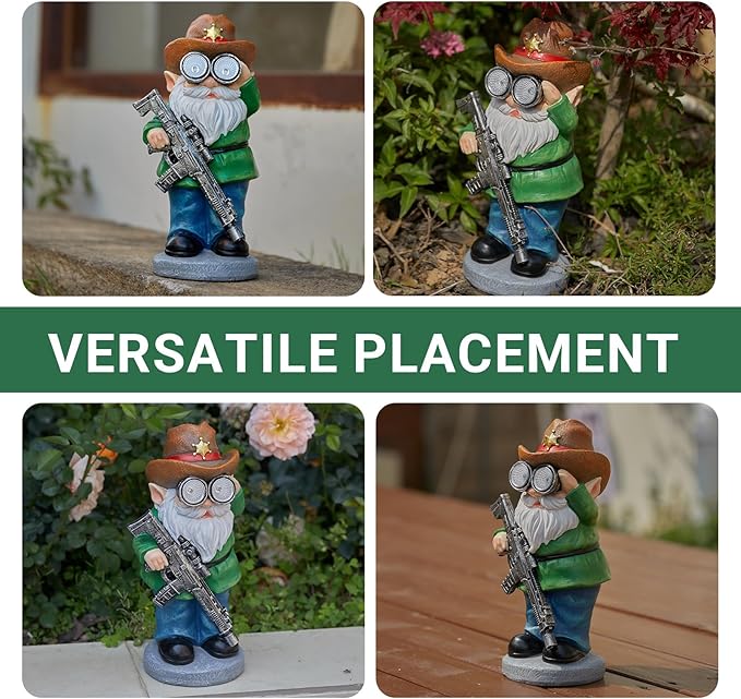 Funny Garden Gnomes Statue Outdoor Decor, Solar Telescope Gnome Decorations for Yard, Lawn, Patio, Porch, Fathers Day Birthday Housewaming Gifts for Dad, Men, Husband, 10.6 Inch, Resin