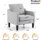 VINGLI Accent Chairs for Living Room Mid Century Modern Chair Sofa Chair Upholstered Arm Chair with Scooped Arms for Bedroom, Apartment, Office, Studio, Waiting Room, Play Room