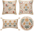 patdrea Designer Pack of 4 Throw Pillow Covers,Beige Vintage French Soft Linen Pillows Cover with Daisy Floral Pattern,Vintage Square Farmhouse Decorative Pillowcase for Couch,Bed,Living Room
