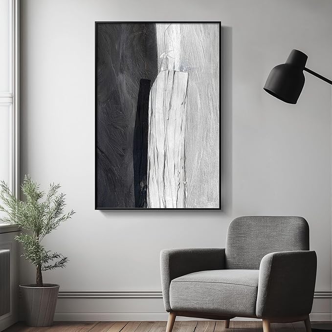Framed Black and White Abstract Canvas Wall Art, Modern Art Prints Paintings Artwork for Walls, Minimalist Abstract Pictures for Living Room Dining Room Bedroom Office Bathroom Wall Decor 24x36 In